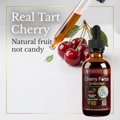 Rejuvica Health Cherry Force Montmorency Tart Cherry Liquid Drops 2 Fl Oz | Joint & Uric Acid Support | Helps with Inflammation, Sleep & Recovery | High Absorption Liquid Extract | Vegan Supplement