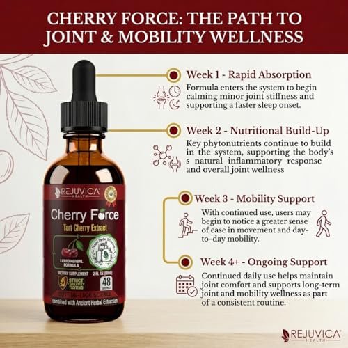 Rejuvica Health Cherry Force Montmorency Tart Cherry Liquid Drops 2 Fl Oz | Joint & Uric Acid Support | Helps with Inflammation, Sleep & Recovery | High Absorption Liquid Extract | Vegan Supplement - görsel 14