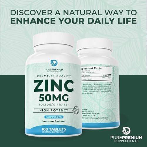 PurePremium Natural Zinc 50mg Supplements for Men/Women - GMP-Certified High Potency Vitamin Zinc Citrate/Oxide for Adults, Immune Antioxidant, Energy Support - 100 Tablets - görsel 10