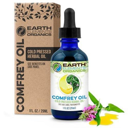 Earth Elements Organics Comfrey Body Oil Raw, Infused Herbal Care, Organic Skincare, Unscented, for All Skin Types - 1 fl oz