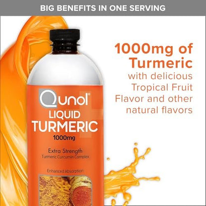 Qunol Liquid Turmeric Curcumin with Black Pepper 1000 Milligram, Supports Healthy Inflammation Response and Joint Support, Dietary Supplement, Extra Strength, 40 Servings, 20.3 fl oz (pack of 1)