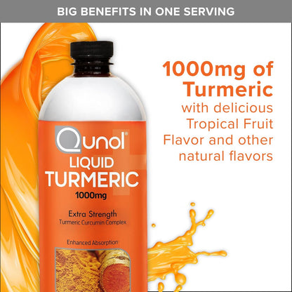 Qunol Liquid Turmeric Curcumin with Black Pepper 1000 Milligram, Supports Healthy Inflammation Response and Joint Support, Dietary Supplement, Extra Strength, 40 Servings, 20.3 fl oz (pack of 1)