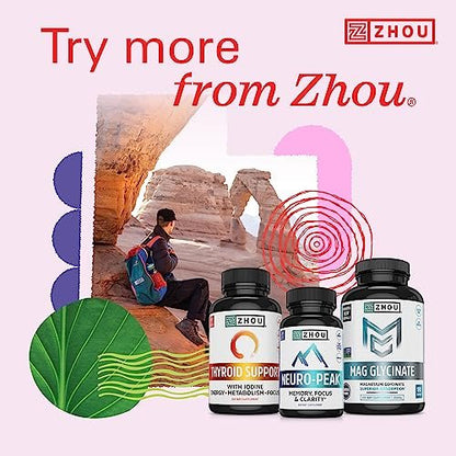 Zhou Methyl B12 - Methyl B-12 Supplement for Women & Men, Vitamin B12 5000 mcg, Vegan Friendly, Cellular Energy and Nerve Function Support, Methylcobalamin - 60 Micro Lozenges