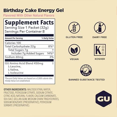 GU Energy Original Energy Gels, Birthday Cake - 8 Count - görsel 4