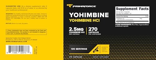 PrimaForce Yohimbine HCl 2.5mg, 270 Capsules – Active Ingredient: Yohimbine Hydrochloride (2.5mg per capsule) – Image 6