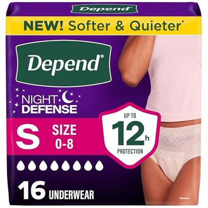 Depend Night Defense Adult Diapers for Women – Overnight Incontinence & Postpartum Bladder Leak Underwear, Disposable, Small, Blush, 16 Count