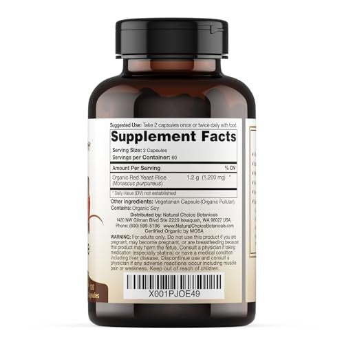Natural Choice Botanicals Certified Organic Red Yeast Rice Supplement - 120 Capsules, 2 Month Supply - görsel 5