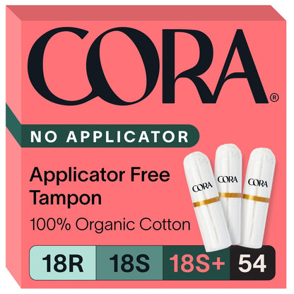 Cora Organic Cotton Non-Applicator Tampons Multipack (18 Regular, 18 Super, 18 Super Plus Non-Applicator Tampons)