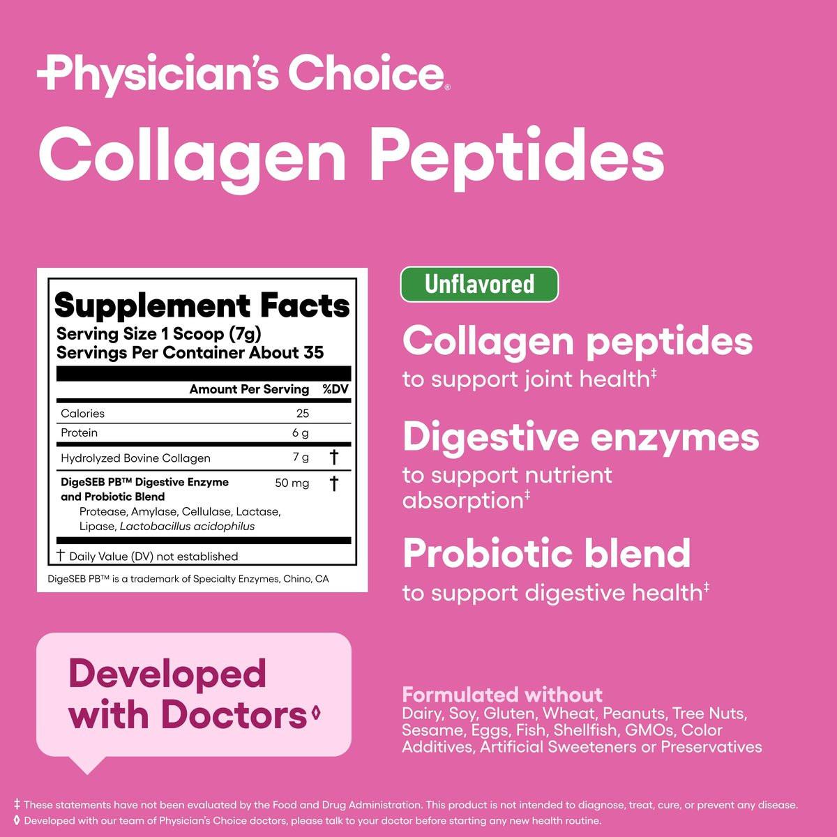 Physician's CHOICE Collagen Peptides - Hydrolyzed Protein Powder for Hair, Skin, Joints - Grass Fed, Non-GMO - görsel 3