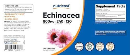 Nutricost Echinacea 800mg, 240 Capsules - Vegetarian Caps, Non GMO, Gluten Free, 120 Servings