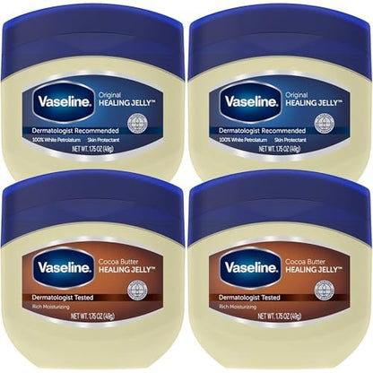 Vaseline Original & Cocoa Butter Healing Jelly Travel-Size Variety 2-Pack – Rich Moisturizing Ointment, Skin Protectant for Soothing Cracked, Dry Skin, 1.75 Oz Ea