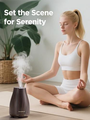 InnoGear Essential Oil Diffuser, Ultrasonic Diffusers for Home Aromatherapy Humidifier for Bedroom Room 7 Colors LED 2 Mist Mode Auto Off, Brown - görsel 1