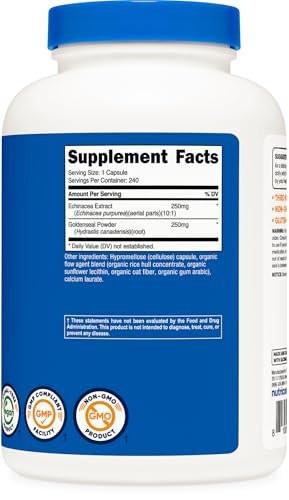 Nutricost Echinacea & Goldenseal Root, 500mg, 240 Capsules - Vegetarian Caps, Non GMO, Gluten Free - görsel 1
