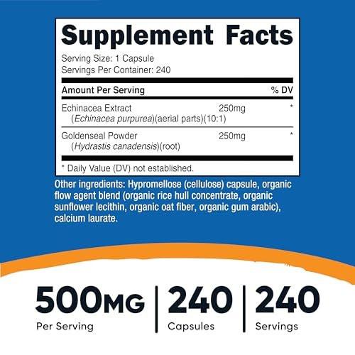 Nutricost Echinacea & Goldenseal Root, 500mg, 240 Capsules - Vegetarian Caps, Non GMO, Gluten Free - görsel 7