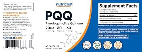 Nutricost PQQ (Pyrroloquinoline Quinone) 20mg, 60 Capsules - Vegetarian Capsules, Non-GMO, Gluten Free - görsel 9