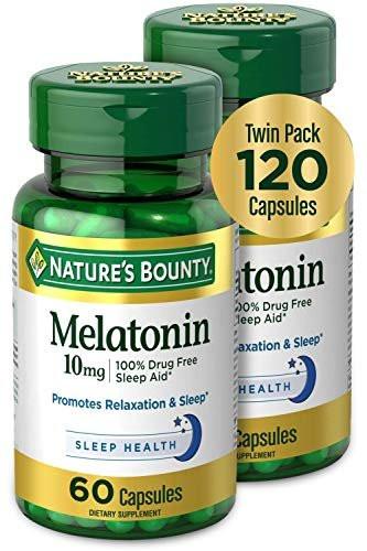 Nature's Bounty Melatonin, Promotes Relaxation and Sleep Health, 10mg, Capsules, 60 Ct (2 Pack) - görsel 1