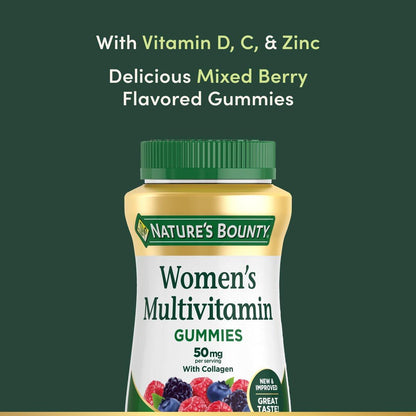 Nature's Bounty Women Multivitamin Gummies, Vitamin Supplements for Adults, General Health, Supports Immune and Bone Health, Mixed Berry and Raspberry Flavored, 90 Gummies