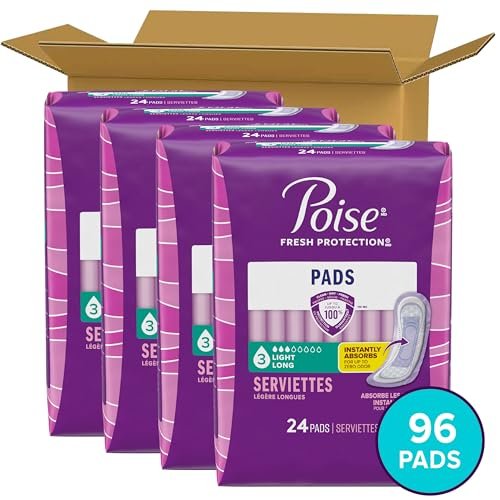 Poise Incontinence Pads & Postpartum Incontinence Pads, 3 Drop Light Absorbency, Long Length, 96 Count (4 Packs of 24), Packaging May Vary - görsel 2