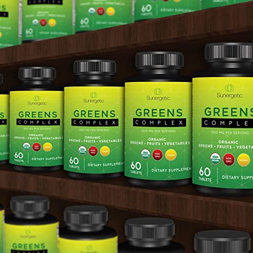 Sunergetic Premium USDA Organic Greens Superfood Tablets – Greens Superfood Powder Includes Veggies, Fruits & Polyphenols – Daily Greens Superfood Powder Supplement– 60 Greens Tablets - görsel 3