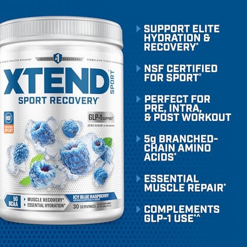 XTEND Sport BCAA Powder Blue Raspberry Ice - Electrolyte Powder for Recovery & Hydration with Amino Acids - 30 Servings - görsel 6
