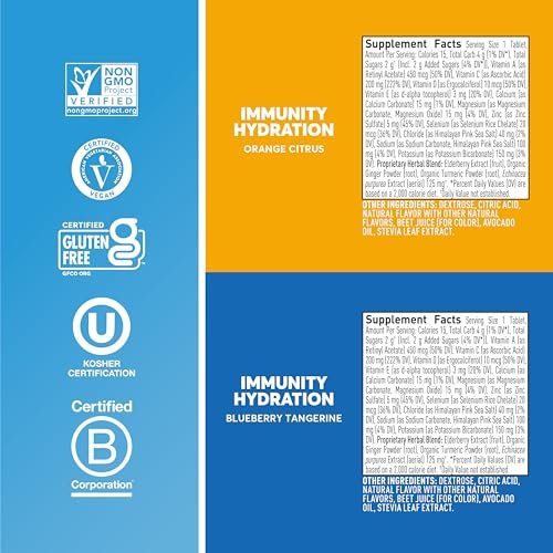 Nuun Immunity Electrolyte Tablets with Vitamin D, C, E, & A, Ginger, Elderberry, Magnesium & 4 Other Essential Electrolytes, Vegan, Blueberry Tangerine & Orange Citrus, 4 Pack (40 Servings Total) - görsel 4