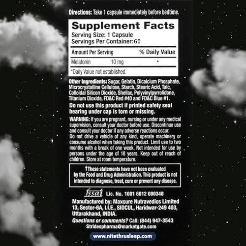 Nite Thru Advanced Sleep Aid Melatonin Dietary Supplement, 10mg Capsules, 60 Count - görsel 5