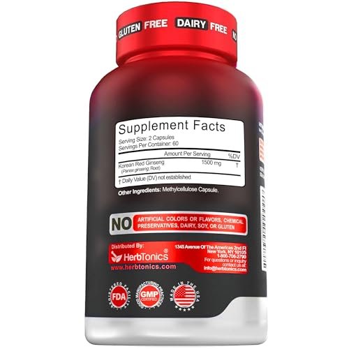 Herbtonics Korean Red Panax Ginseng 1500mg - Energy Supplement for Peak Performance, Focus & Vitality - High Potency Ginseng Root Extract - 120 Vegan Capsules - görsel 15