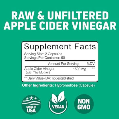 Herbtonics Raw Apple Cider Vinegar Capsules 1500mg with Mother | Weight Management, Detox & Digestion Formula with GLP-1 Support | Unfiltered ACV for Metabolic Support | 120 Vegan Capsules
