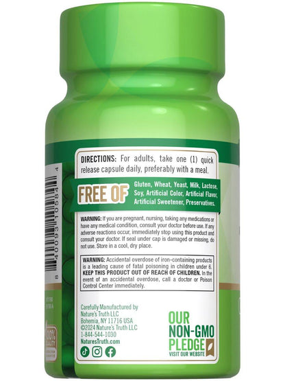 Nature's Truth Iron Supplement for Women & Men | 28 mg | 90 Capsules | Iron Bisglycinate | Non-GMO, Gluten Free
