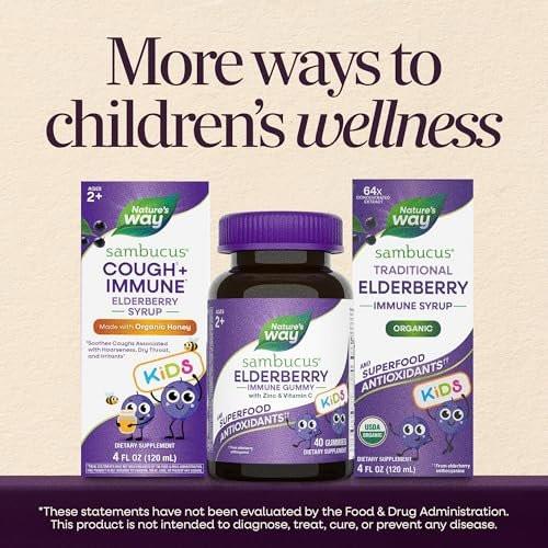 Nature's Way Sambucus Kids Elderberry Immune Gummies with Black Elderberry Extract, Daily Immune Support Gummy with Vitamin C and Zinc for Children Ages 2+*, 60 Gummies - görsel 14