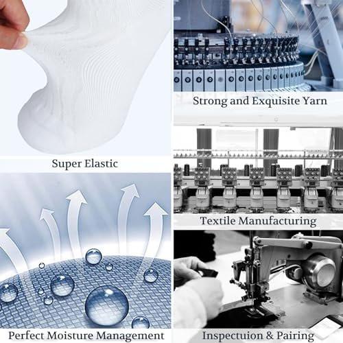 +MD Bamboo Viscose Ankle Diabetic Socks for Men & Women, 6 Pairs, Soft Cushioned, Non-Binding Loose Top, Extra Wide 10-13 White - görsel 2