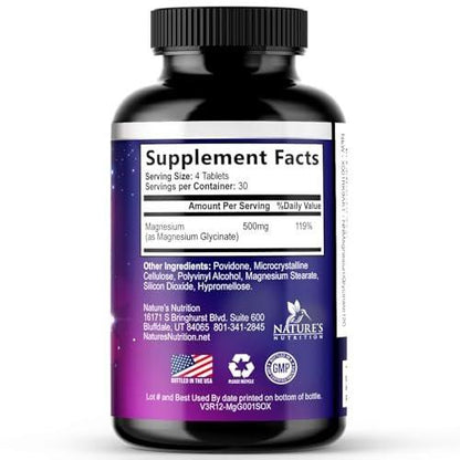 Magnesium Glycinate Supplement - 500mg Magnesium Per Serving - 100% Chelated & Purified - Supports Sleep, Heart Health, & Muscle Strength - Best Absorption Magnesium, Bottled in USA - 120 Tablets
