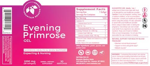 Mountain Meadow Herbs Evening Primrose Oil 1,000mg – Omega-6 Fatty Acids for Women’s Health, Supports Clear Skin & Hormonal Balance, Gluten-Free, Easy-to-Take Softgels (30 Count) - görsel 2
