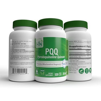 Health Thru Nutrition PQQ 20mg 120 Servings Pyrroloquinoline Quinone as PureQQ | Promotes Mitochondrial Biogenesis | Certified Vegan | Non-GMO Gluten Soy Free Capsules | Clean Label PQQ Supplement