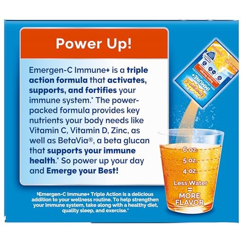 Emergen-C Immune+ Triple Action Immune Support Powder, BetaVia (R), 1000mg Vitamin C, B Vitamins, Vitamin D and Antioxidants, Super Orange – 50 Count - görsel 16