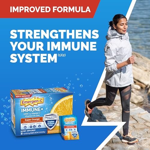 Emergen-C Immune+ Triple Action Immune Support Powder, BetaVia (R), 1000mg Vitamin C, B Vitamins, Vitamin D and Antioxidants, Super Orange – 50 Count - görsel 3