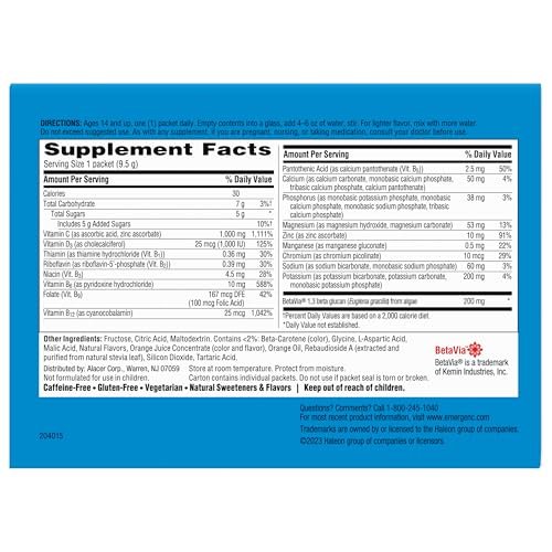 Emergen-C Immune+ Triple Action Immune Support Powder, BetaVia (R), 1000mg Vitamin C, B Vitamins, Vitamin D and Antioxidants, Super Orange – 50 Count - görsel 18
