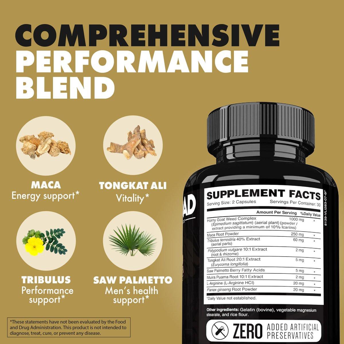 ONL Major Load Testosterone Booster for Men - Semen Volume Booster - Libido Booster for Men with Horny Goat Weed, Maca Root, Tongkat Ali - Energy, Stamina & Strength - 60 Caps, Non-GMO, Made in USA - görsel 3