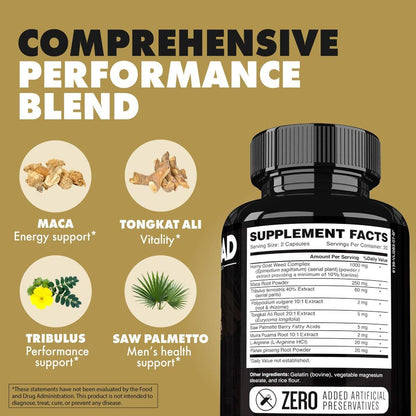ONL Major Load Testosterone Booster for Men - Semen Volume Booster - Libido Booster for Men with Horny Goat Weed, Maca Root, Tongkat Ali - Energy, Stamina & Strength - 60 Caps, Non-GMO, Made in USA