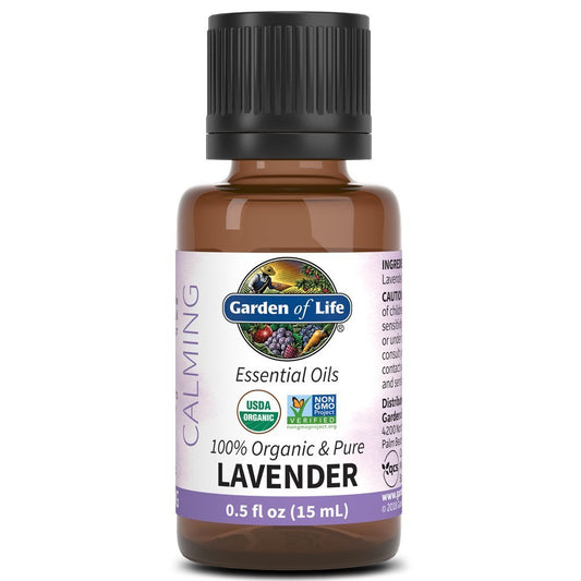 Garden of Life Essential Oil, Lavender 0.5 fl oz (15 mL), 100% USDA Organic & Pure, Clean, Undiluted & Non-GMO - for Diffuser, Aromatherapy, Meditation, Skincare, Sleep - Calming, Relaxing, Soothing