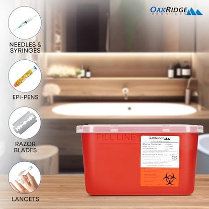 Oakridge Products Large Sharps Container for Home Use and Professional – 1 Gallon (3-Pack), Biohazard Needle and Syringe Disposal, Pop Up Lid, CDC Certified