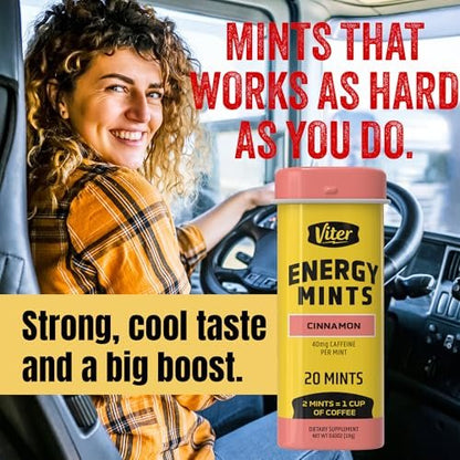 Viter Energy Caffeine Mints (120 Pieces) - 40mg Caffeine, Sugar Free, Vegan, B Vitamins Complex, Energy Supplement Caffeine Pills (Cinnamon, 6 Pack)
