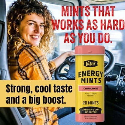 Viter Energy Caffeine Mints (120 Pieces) - 40mg Caffeine, Sugar Free, Vegan, B Vitamins Complex, Energy Supplement Caffeine Pills (Cinnamon, 6 Pack)