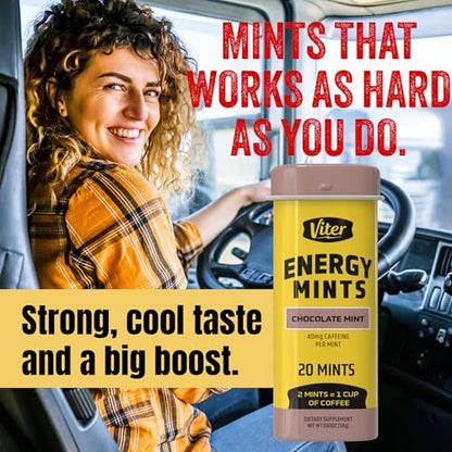 Viter Energy Caffeinated Mints 40mg Caffeine, B Vitamins, Sugar Free (Chocolate Mint, 20pcs, 6 Pack)