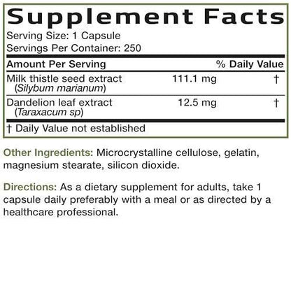 Bronson Milk Thistle Silymarin Marianum & Dandelion Extract Liver Health Support, Antioxidant Support, Detox, 250 Capsules
