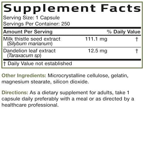 Bronson Milk Thistle Silymarin Marianum & Dandelion Extract Liver Health Support, Antioxidant Support, Detox, 250 Capsules - görsel 1