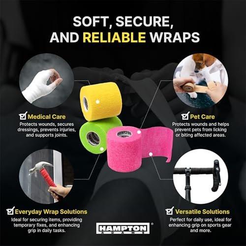 Hampton Adams Self Adhesive Bandage Wrap (14-Pack) - 15ft Each - Rainbow Mix - As Seen on Shark Tank - Pet Safe, Breathable Athletic Elastic Cohesive Bandage for Sports Injury Ankle Knee Wrist Sprains - görsel 9