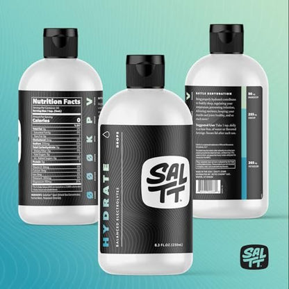 SALTT - Hydrate (8.3 oz) - Electrolytes Drops - Energy Boost - Sodium, Potassium, Magnesium, Zinc, Copper - Unflavored - Ultra Low Carb - Zero Sugar, Vegan, Gluten Free, Non GMO - By Keto Chow