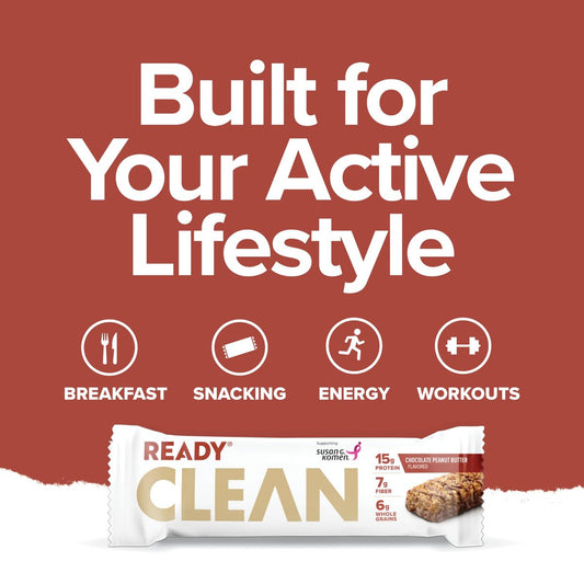 Ready® Protein Bars – High-Protein Snack with 15g Whey Protein, With Flaxseeds and Omega-3s for Sustained Energy, Supports Lean Muscle and Recovery – Chocolate Peanut Butter, 12CT