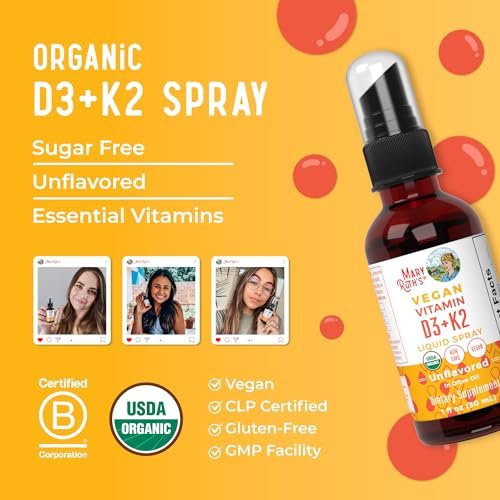 MaryRuth's Organic D3 + K2 Spray for Adults & Kids for Bone Health | Vitamin D3 as Cholecalciferol | Vitamin K2 | Immunity | Mineral Absorption | Heart Health | Vegan | Non-GMO | Gluten Free | 1 Fl Oz - görsel 1